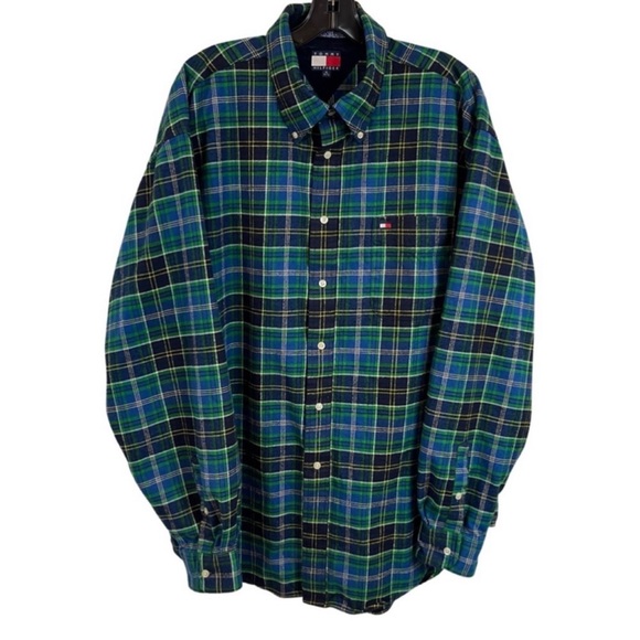 Tommy Hilfiger Other - 90’s Tommy Hilfiger Plaid Flannel Button Down Shirt XL Green Blue
